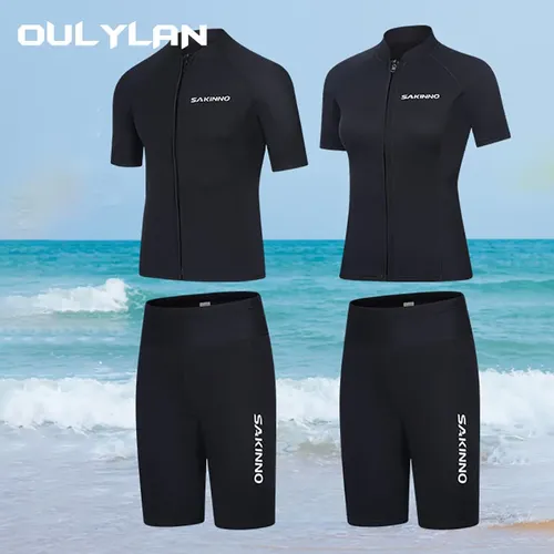 Oulylan 2mm Männer Neopren anzug Neopren Tauchanzug Split Kurzarm Frauen Neopren anzug Front Reiß