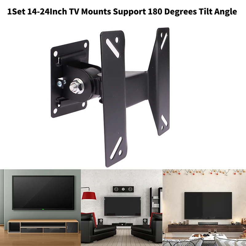1 Satz 14-24 Zoll TV-Halterungen LCD-LED-Monitor Wandhalterung Feste Flachbildschirm-TV-Rahmenunterstützung 180 Grad Neigungswinkel mit Schraube