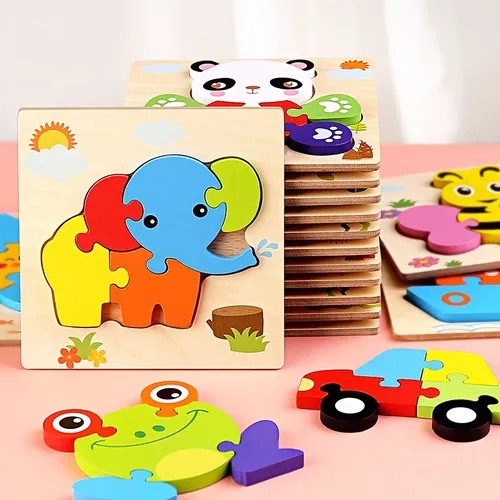 Baby Spielzeug Holz 3d Puzzle Tangram Formen Lernen Cartoon Tier Intelligenz Puzzle Spielzeug Für
