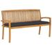 Aibecy Stacking Patio Bench with Cushion 62.6 Solid Teak Wood