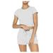 Women s Workout 2 Piece Outfits Casual Crew Neck Short Sleeve Crop Tops and Drawstring Shorts Sport Sets Tracksuits