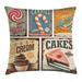 Vintage Decor Throw Pillow Cushion Cover Nostalgic 50s Sweet Candy Store Label and Ice Cream and Cake Bubble Gum Image Decorative Square Accent Pillow Case 18 X 18 Inches Multi by Ambesonne