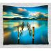 Scenery House Decor Tapestry Surreal Landscape with Wood Deck and Clouds in Sky Coastal Charm Wall Hanging for Bedroom Living Room Dorm Decor 80W X 60L Inches Turquoise White by Ambesonne