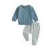 Newborn Baby Boys Girls Fall Clothes Solid Color Long Sleeve Sweatshirt and Elastic Pants Set for Infant 2 Piece Outfit