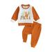 Qtinghua Toddler Baby Girls Boys Halloween Outfits Pumpkin Letter Embroidery Long Sleeve Sweatshirt and Long Pants 2Pcs Clothes B 12-24 Months