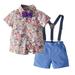 Qiaocaity Outfits for Kids 2 Piece Sets Boys Short Sleeve Top Strap Shorts Suit Outfit For Baby Toldders Floral Printing Shirts Photography Performance Set Purple