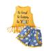 Sunisery Boho Toddler Kids Girl Summer Clothes Fringe Sleeveless Letter Print Tee Floral Striped Pom Pom Shorts 2Pcs Set