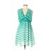 Double Zero Casual Dress - Mini V Neck Sleeveless: Green Print Dresses - Women's Size Medium