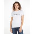 Rundhalsshirt TOMMY HILFIGER "HERITAGE HILFIGER C-NK REG TEE", Damen, Gr. XXS (32), weiß, Single Jersey, Obermaterial: 100% Baumwolle, unifarben, bestickt, casual, figurbetont normal, Rundhals, Kurzarm eingesetzt abgesteppt, Shirts, mit gesticktem...