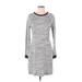 Ann Taylor LOFT Outlet Casual Dress Crew Neck Long sleeves: Gray Color Block Dresses - Women's Size Small