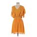 Scotch & Soda Casual Dress - Mini V Neck Short sleeves: Yellow Print Dresses - Women's Size X-Small