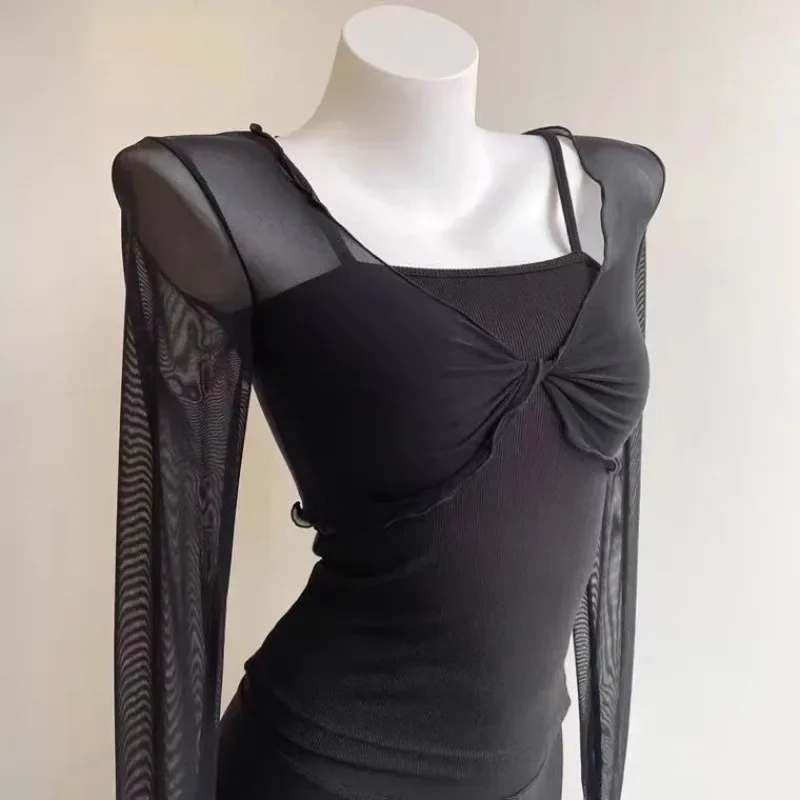 Frauen Vintage Strickjacken Spitze Crop Top Sexy Mesh Durchsichtig Kurzarm Frau T-shirts V-ausschnitt Spitze Up Floral Sexy Kleidung