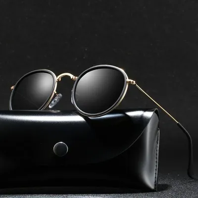 2020 runde Polarisierte Sonnenbrille Männer Polaroid Sonnenbrille Frauen Metall Rahmen Schwarz