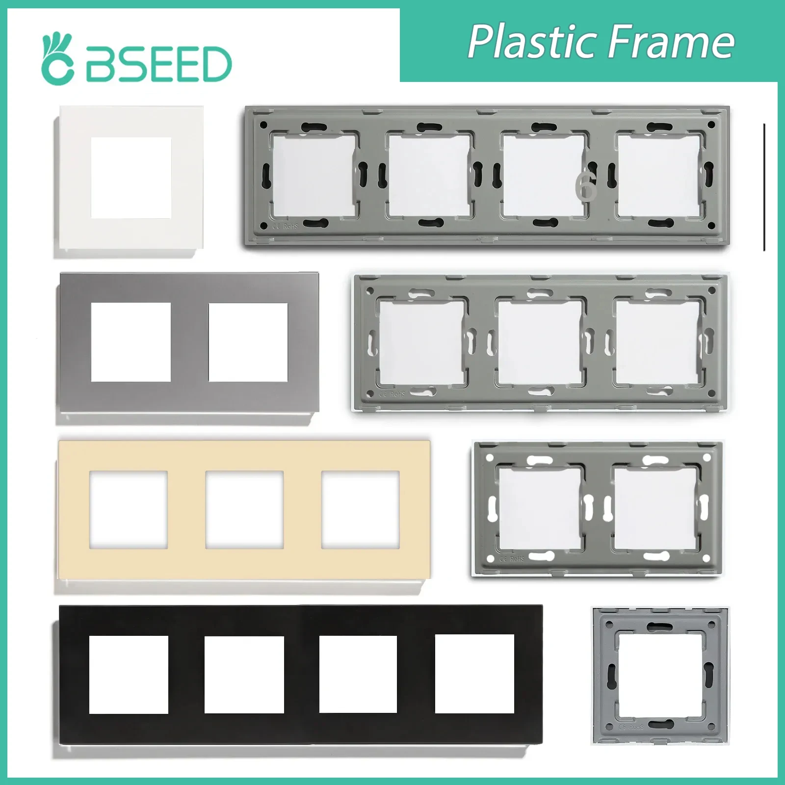 Nur BSEED Kunststoffrahmenplatte, Einzel- und Doppelrahmen, Wandsteckdose, dreifach, vier Rahmen, DIY-Teil mit Metallrahmen, Weiß, Schwarz, Golden Image