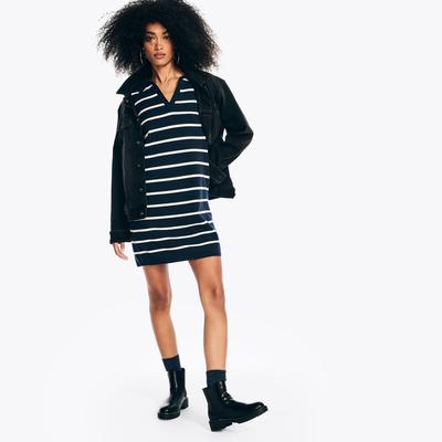 Nautica Women's Striped Sweater Dress Stellar Blue Heather, M
