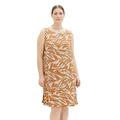TOM TAILOR Damen 1037322 Plussize Sommerkleid mit Muster & Volant, 31758-Brown Abstract Leaf Design, 48