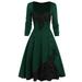 Womens Dresses V Neck Long Sleeve Lace Tie Front Slim Ruffle Court Victorian Roleplay Dress