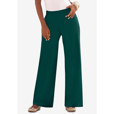 Plus Size Women's Plus Size Pull-On Wide Leg Soft Knit Pant by Roaman's in Emerald Green (Size L) Pull On Elastic Waist