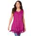 Plus Size Women's Embroidered Acid Wash Tank by Roaman's in Purple Magenta (Size 30 W)