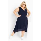 Pleat Button Dress - navy