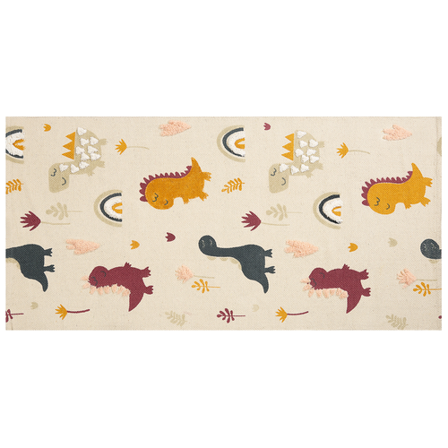 Kinderteppich mehrfarbig 80 x 150 cm aus Baumwolle mit Tiermotiv, handgewebt, Spielmatte