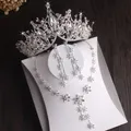 Baroque Silver Color Crystal Leaf Bridal Jewelry Sets Rhinestone Crown Tiaras Choker Necklace