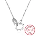 Fashion 925 sterling silver Necklace Pendant Rose Gold Double Heart Crystal Pendant For Women korea