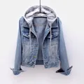 Retro denim jacket Women' Clothing Spring and autumn new Korean version long-sleeved slim hooded