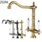 Faucet for Kitchen Dual Handle Antique Brass Retro Faucet 360 Degree Rotation Kitchen Sink Taps Deck