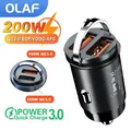 200W Mini Car Charger USB C QC3.0 PD Type C Car Super Fast Charging Adapter For iPhone 14 13 Pro Max