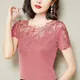 M-5XL Women T-Shirt 2024 New Lace Hollow Embroidery Mesh Tops Fashion Casual Short Sleeve Hot