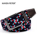 Men Elastic Pu Leather Belt Canvas Expandable Braided Stretch Belts With Mixed Knitted Black Buckle