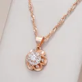 Kinel Hot 585 Rose Gold Color Crystal Flower Pendant Necklace For Women Natural Zircon Accessories