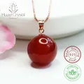 wholesale nature Red Agate Round Bead Pendant necklace 925 Silver Plated brass Clasp Head Women's