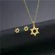 Women's Star of David Necklace Earrings Set Dubai Gold Color Stainless Steel African Indian Wedding