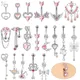 ZS 1PC 14G Pink Crystal Pendant Belly Button Ring For Women Stainless Steel Navel Piercings Moon