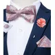 New Pre-tied Bow Ties for Men Pink Paisley Jacquard Butterfly Knot Pocket Square Cufflinks Corsage