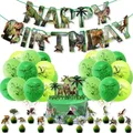 Dinosaur Theme Party Decoration Happy Birthday Banner Flag Dino Latex Balloons Cake Topper Kids