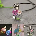 New Luminous Dried Flower Butterfly Glass Ball Women Necklace Pendant Rope Chain Necklace for Women