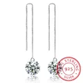 Crystal From Swarovski Round Charm Tassels Long Drop Earrings for Women Fine Jewelry Vintage 925