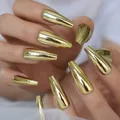 Metallic Coffin Nail Tips False Nails Long Ballerina Gold Mirror Fake Nails Press On Full Set For