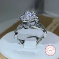 925 Sterling Silver InterTwined Three-Dimensional Rose Ring White Zircon Full Diamond Ring Ladies