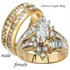 Fashion Couple Rings Women Marquise Cut Crystal CZ Ring Men's Two Rows CZ Stone Stainless Steel Ring