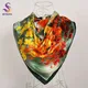 BYSIFA| Fall Winter Elegant Floral Design Scarves Shawls New Green Orange Square Silk Scarf 90*90cm