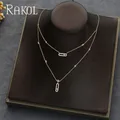 RAKOL Trendy Dainty Initial Cubic Zirconia Tag Shape Choker Necklace for Women Stackable Party