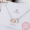 Hot Sale Fashion Double Love Heart Zircon Pendant Necklace 925 Sterling Silver Rose Gold Rhinestone