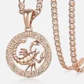 Women's Zodiac Sign Pendant 12 Constellation Charm 585 Rose Gold Color Necklace Aries Leo Scorpio