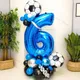 32pcs Football Balloons Set 30inch Blue 0-9 Number Football Foil Balloon Round Soccer Globos For