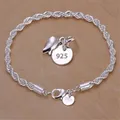 New High quality 925 Sterling Silver 4MM Women Men chain Male Twisted Rope Bracelets Fashion Silver