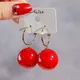 2021 Korean Trendy Elegant Shiny Round White Red Champagne Pearl Hoop Drop Earrings Circle Ball Bead